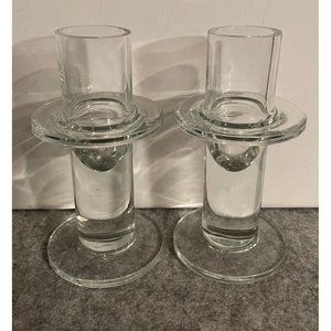 Krosno Poland Accents Vintage Flared Ringed Candle , Clear Lead Crystal   #1174